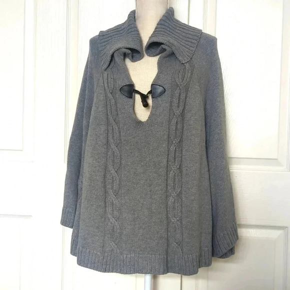 Sanctuary Womens Sweater Poncho Cape Cable Knit Scoop Neck Gray - Picture 2 of 6